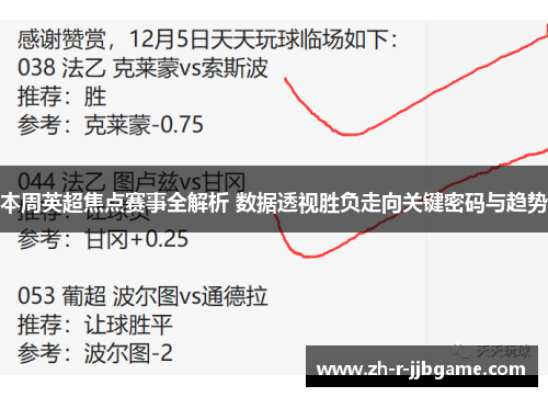 本周英超焦点赛事全解析 数据透视胜负走向关键密码与趋势