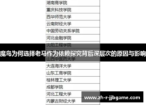 魔鸟为何选择老马作为依赖探究背后深层次的原因与影响 魔鸟为何选择老马作为依赖探究背后深层次的原因与影响